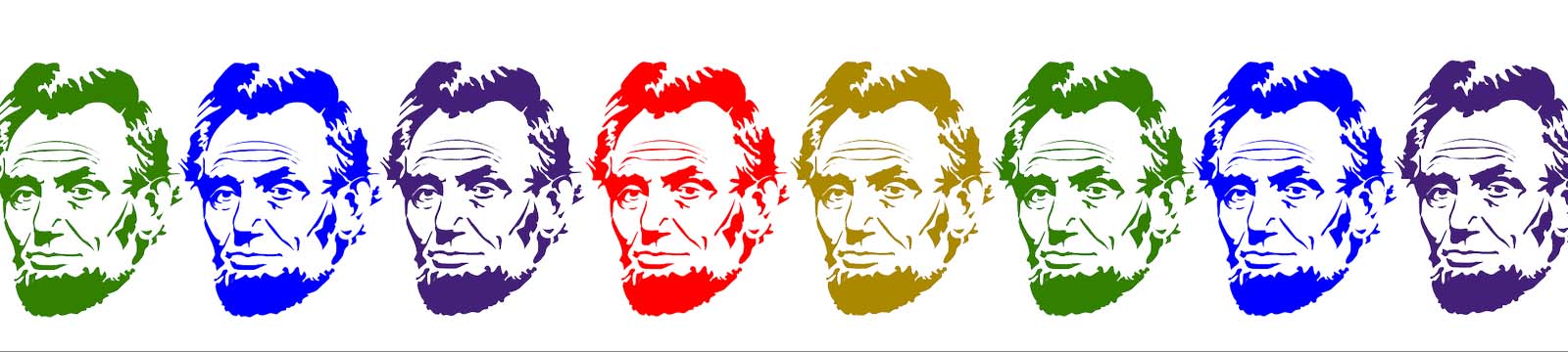 An illustration of a row of Abraham Lincoln heads.